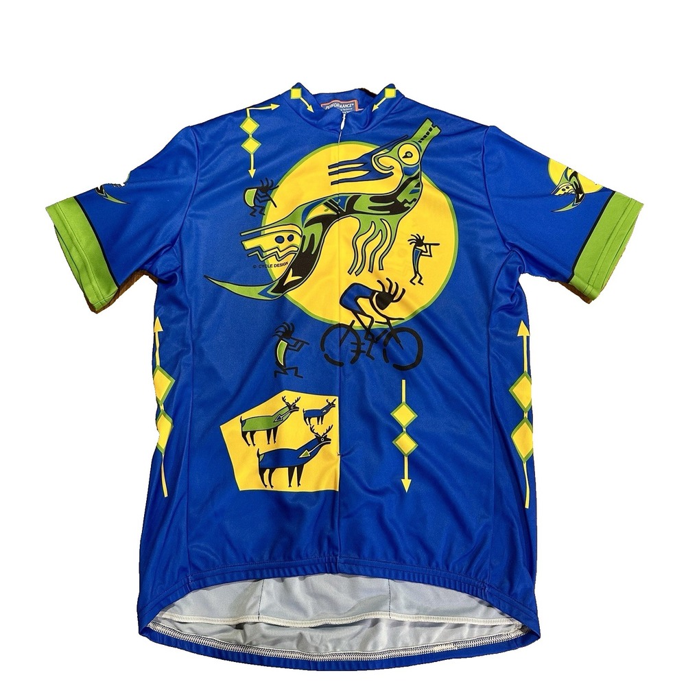 Vintage 90s‎ Performance Cycling Jersey Kokopelli Tribal Made in USA Size XL